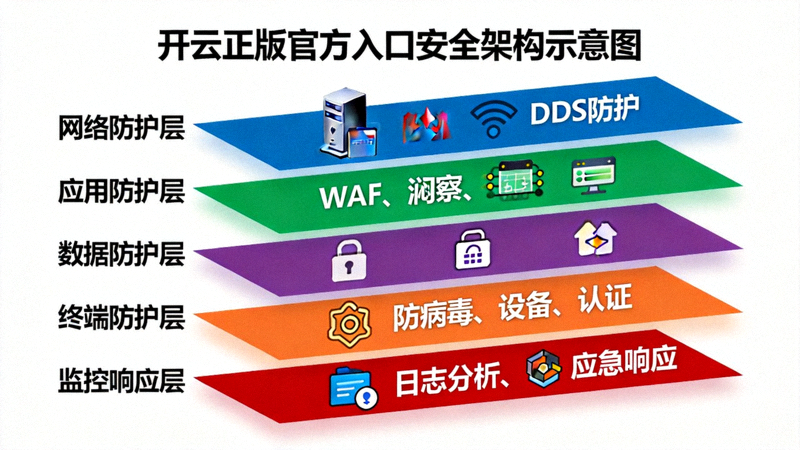 开云正版官方入口安全架构示意图，展示多层防护体系