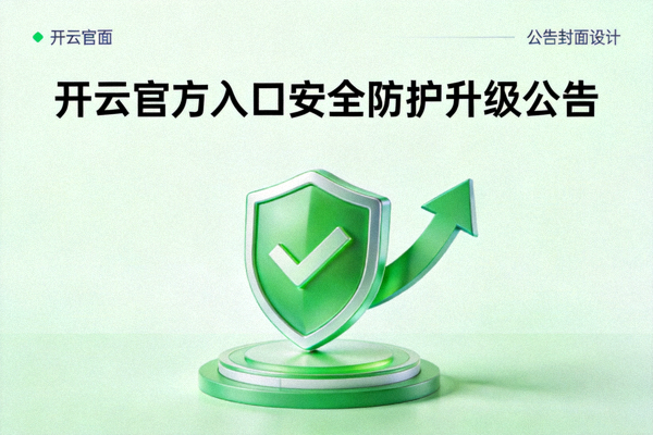 开云官方入口安全防护升级公告封面，绿色盾牌与升级箭头