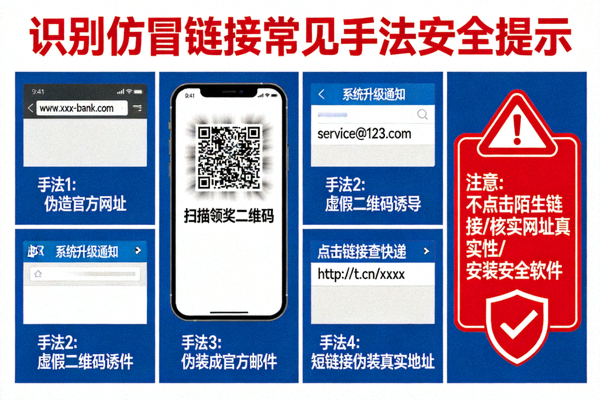 识别仿冒链接常见手法安全提示配图